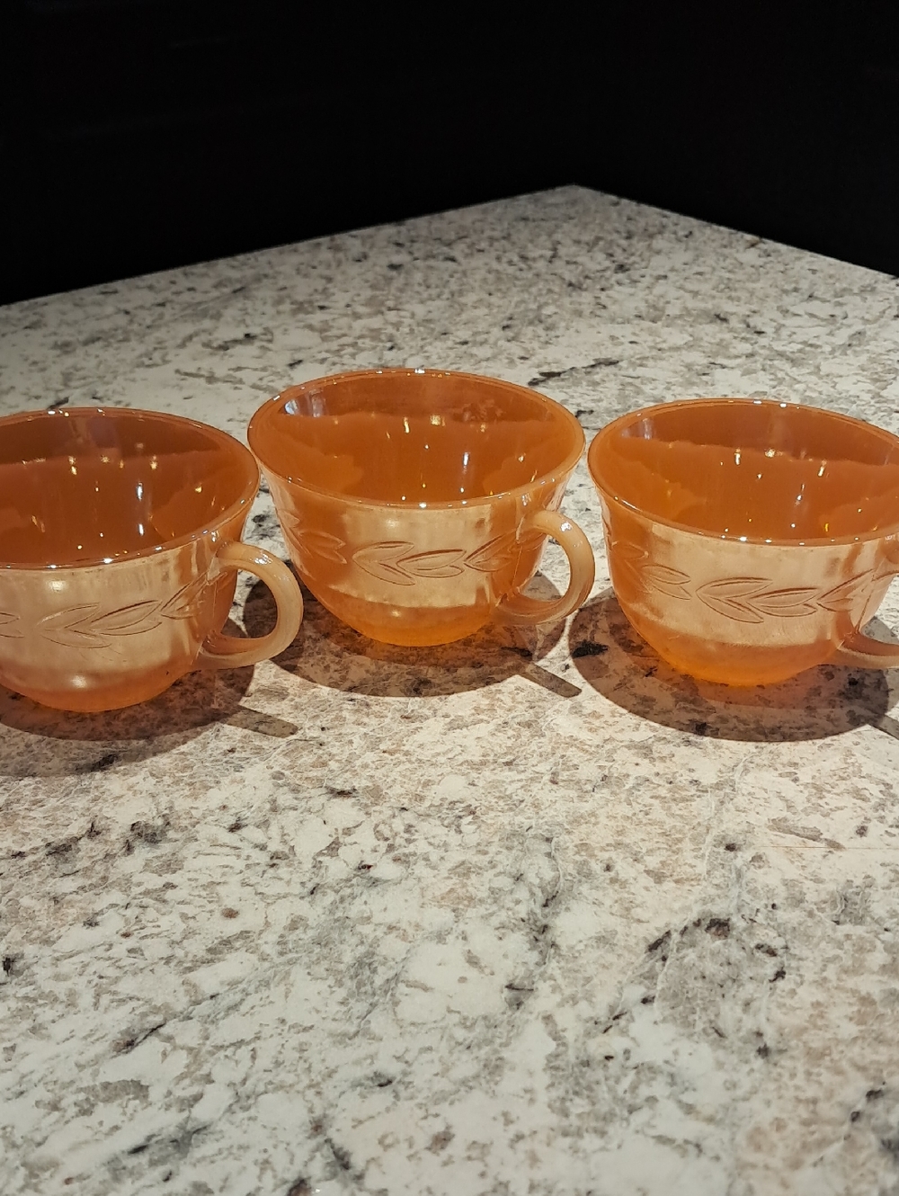 Fire King Peach Lustre Teacups Cup W/ "Laurel" Pattern 1950's